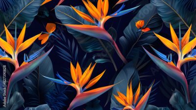 Papier peint  Strelitzia Flowers and Leaves Pattern