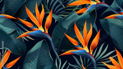 Papier peint  Strelitzia Flowers and Leaves Pattern