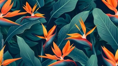 Papier peint  Strelitzia Flowers and Leaves Pattern