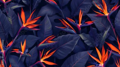 Papier peint  Strelitzia Flowers and Leaves Pattern