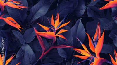 Papier peint  Strelitzia Flowers and Leaves Pattern