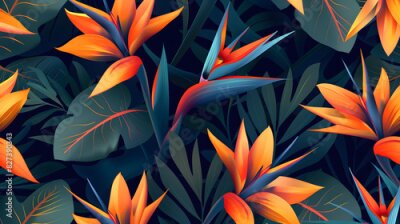 Papier peint  Strelitzia Flowers and Leaves Pattern