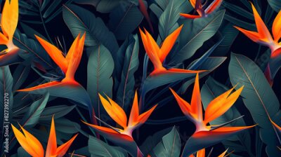 Papier peint  Strelitzia Flowers and Leaves Pattern