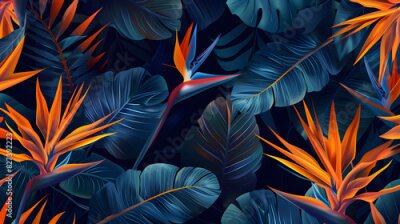 Papier peint  Strelitzia Flowers and Leaves Pattern