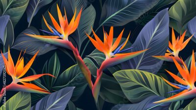 Papier peint  Strelitzia Flowers and Leaves Pattern