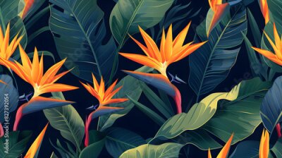 Papier peint  Strelitzia Flowers and Leaves Pattern