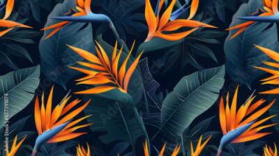 Papier peint  Strelitzia Flowers and Leaves Pattern