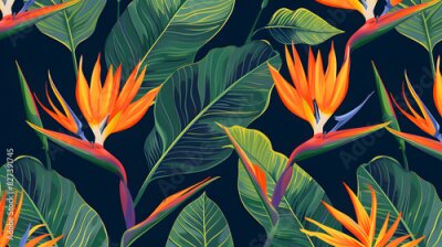 Papier peint  Strelitzia Flowers and Leaves Pattern