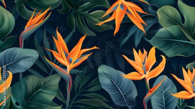 Papier peint  Strelitzia Flowers and Leaves Pattern