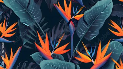 Papier peint  Strelitzia Flowers and Leaves Pattern