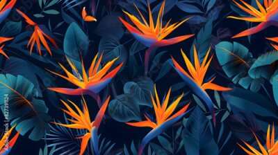 Papier peint  Strelitzia Flowers and Leaves Pattern
