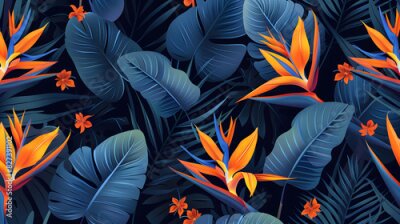 Papier peint  Strelitzia Flowers and Leaves Pattern