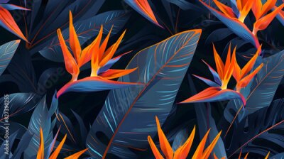 Papier peint  Strelitzia Flowers and Leaves Pattern