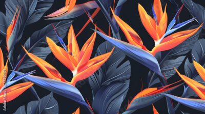 Papier peint  Strelitzia Flowers and Leaves Pattern