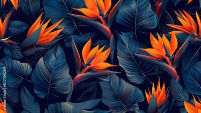 Papier peint  Strelitzia Flowers and Leaves Pattern