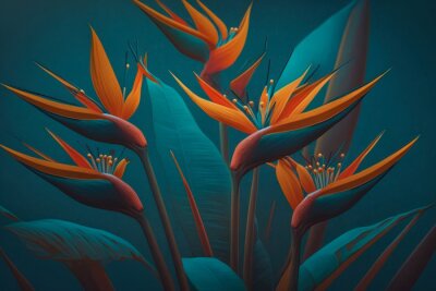Papier peint  Strelitzia flowers, botanical background, Generative AI
