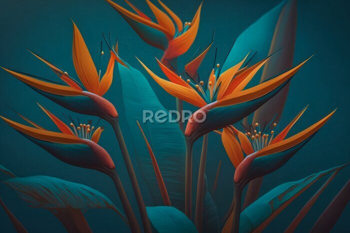Papier peint  Strelitzia flowers, botanical background, Generative AI
