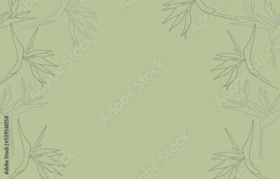 Papier peint  Strelitzia frame on green background. Flower border line art vector. Wedding flower frame. Tropical flower