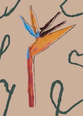 Papier peint  strelitzia Ilustração digital abstrata com linhas feita a mão com fundo bege