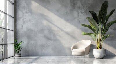 Papier peint  Strelitzia in a chic office space, minimalist decor, monochrome palette, soft ambient lighting, futuristic style, 3D rendering