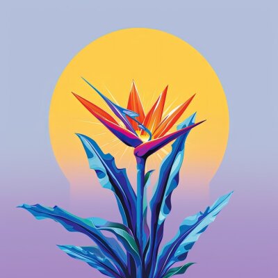 Papier peint  Strelitzia in vibrant purplish digital illustration style