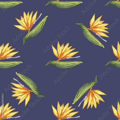 Papier peint  Strelitzia jungle foliage pattern background. Vector tropical decor. Summer botanical backdrop. Summer graphic. Magic background. Banana leaves.