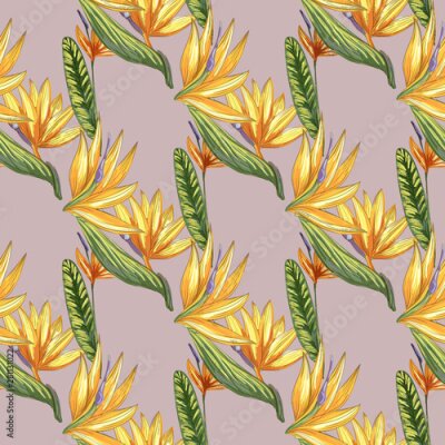 Papier peint  Strelitzia jungle foliage pattern background. Vector tropical decor. Summer botanical backdrop. Summer graphic. Magic background. Banana leaves.
