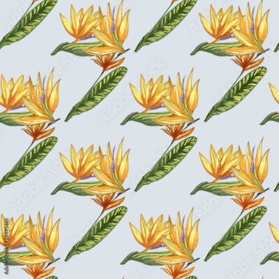 Papier peint  Strelitzia jungle foliage pattern background. Vector tropical decor. Summer botanical backdrop. Summer graphic. Magic background. Banana leaves.