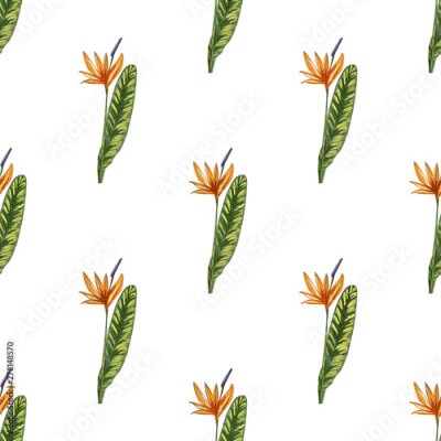 Papier peint  Strelitzia jungle foliage pattern background. Vector tropical decor. Summer botanical backdrop. Summer graphic. Magic background. Banana leaves.