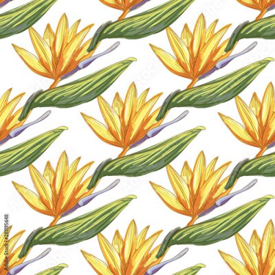 Papier peint  Strelitzia jungle foliage pattern background. Vector tropical decor. Summer botanical backdrop. Summer graphic. Magic background. Banana leaves.