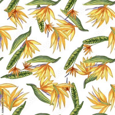 Papier peint  Strelitzia jungle foliage pattern background. Vector tropical decor. Summer botanical backdrop. Summer graphic. Magic background. Banana leaves.
