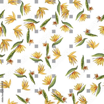 Papier peint  Strelitzia jungle foliage pattern background. Vector tropical decor. Summer botanical backdrop. Summer graphic. Magic background. Banana leaves.