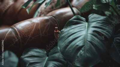 Papier peint  Strelitzia leaf moody background. Bird of paradise plant. Chesterfield Lounge