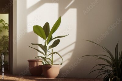Papier peint  Strelitzia nicolai in the interior on the background of a white brick wall. Green house, potted plant. Generative AI