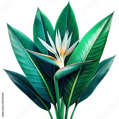 Papier peint  Strelitzia Nicolai, or White Bird of Paradise, even veins, perfect symmetry, centered, white background, photorealism