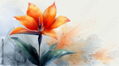 Papier peint  Strelitzia on a white background is an exotic tropical flower painted in watercolor.