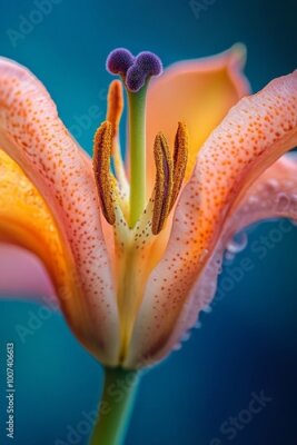 Papier peint  Strelitzia petals in macro on a blue background.