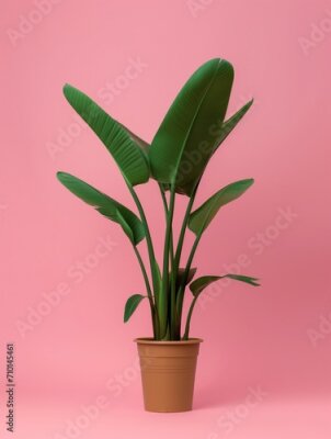 Papier peint  Strelitzia plant in pot. Studio photoshoot on isolated solid color background. Home flower plant profile photography. Ai generated illustration. Botanical app picture