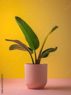 Papier peint  Strelitzia plant in pot. Studio photoshoot on isolated solid color background. Home flower plant profile photography. Ai generated illustration. Botanical app picture