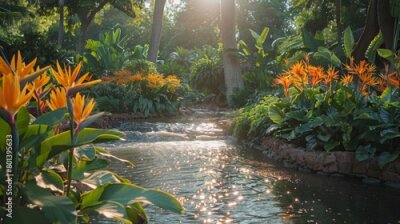 Papier peint  Strelitzia plants thrive in a botanical garden, their exotic blooms creating a spectacle of color and beauty.