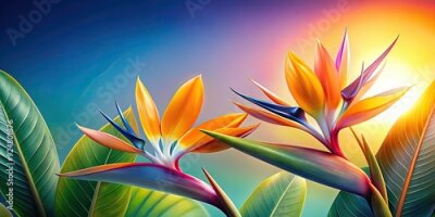 Papier peint  Strelitzia plumeria flower on gradient background, Strelitzia, plumeria, flower, gradient, background, tropical, exotic, colorful