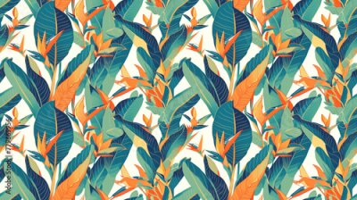 Papier peint  Strelitzia reginae, abstract leaf patterns, bright orange and green