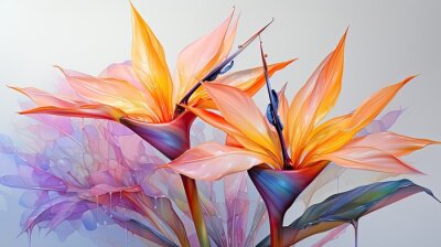 Papier peint  strelitzia reginae also called flower of paradise in watercolor format.