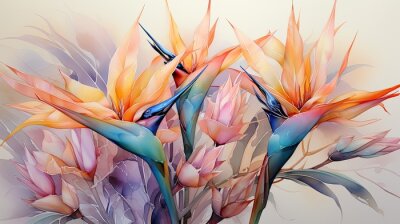 Papier peint  strelitzia reginae also called flower of paradise in watercolor format.