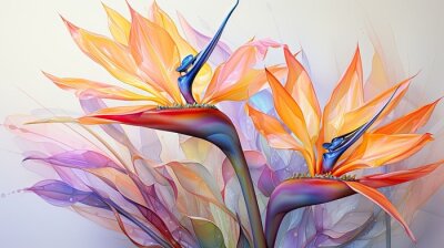 Papier peint  strelitzia reginae also called flower of paradise in watercolor format.