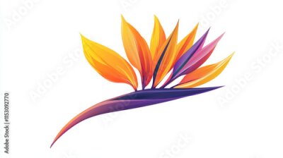 Papier peint  Strelitzia reginae, bird of paradise or crane flower realistic vector illustration. Exotic plant with orange and purple petals isolated on white background, design element