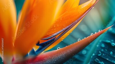 Papier peint  Strelitzia reginae. Blooming flower of the plant strelitzia close up in the detail
