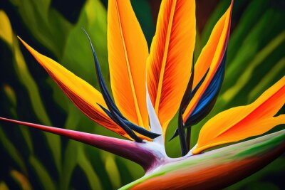 Papier peint  Strelitzia Reginae flower closeup (bird of paradise flower). Madeira island. Generative AI