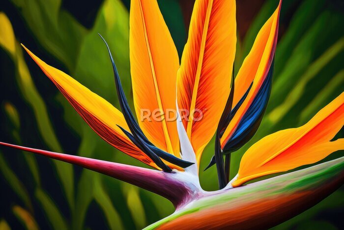 Papier peint  Strelitzia Reginae flower closeup (bird of paradise flower). Madeira island. Generative AI
