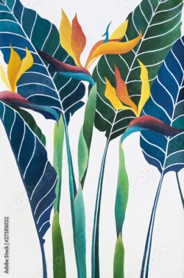 Papier peint  Strelitzia reginae flower painting on canvas 